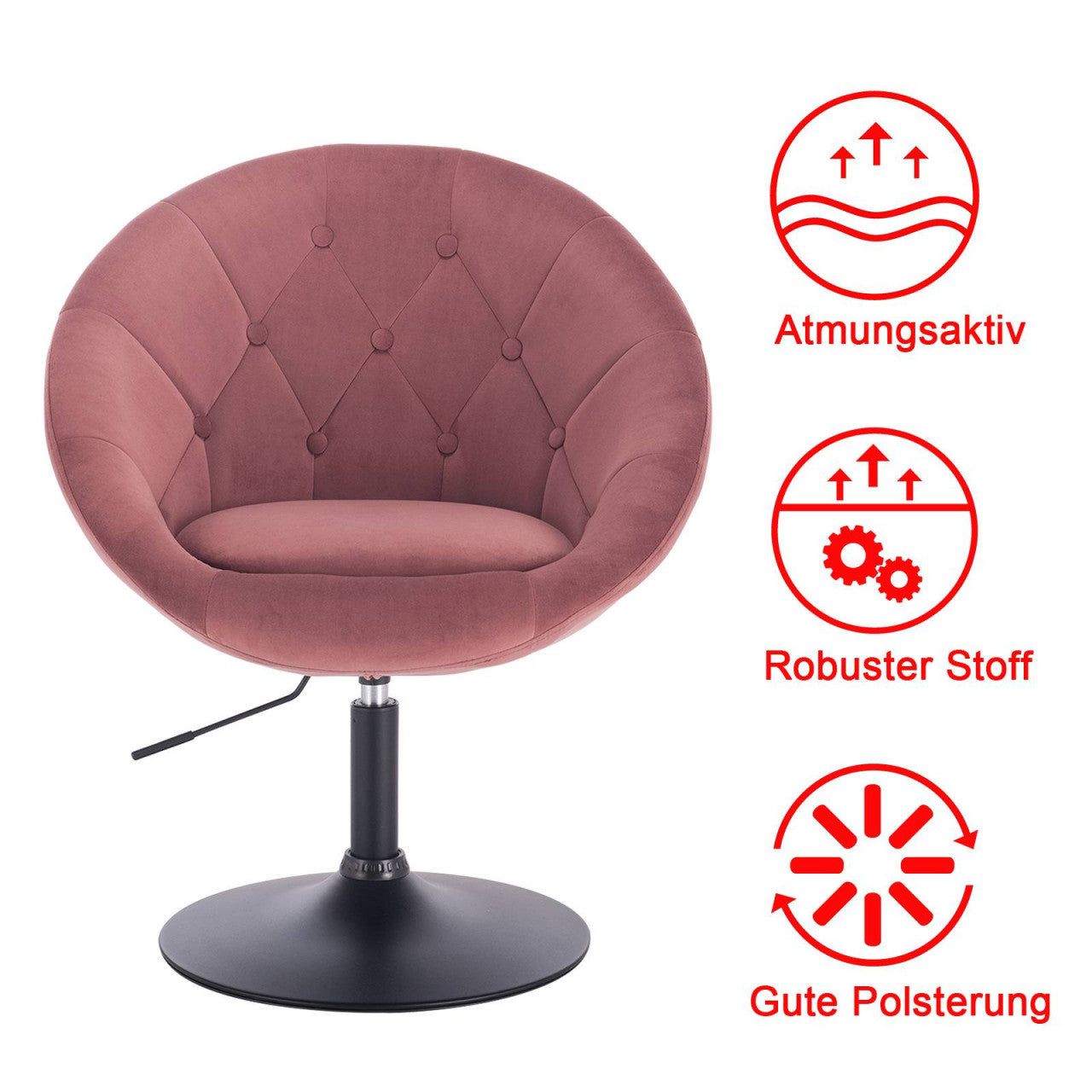 24goodz Velvet Pink Lounge Chair - Comfortable Design - Ergonomic Principles - Velvet + Metal - For Home & Living - Pink - rs