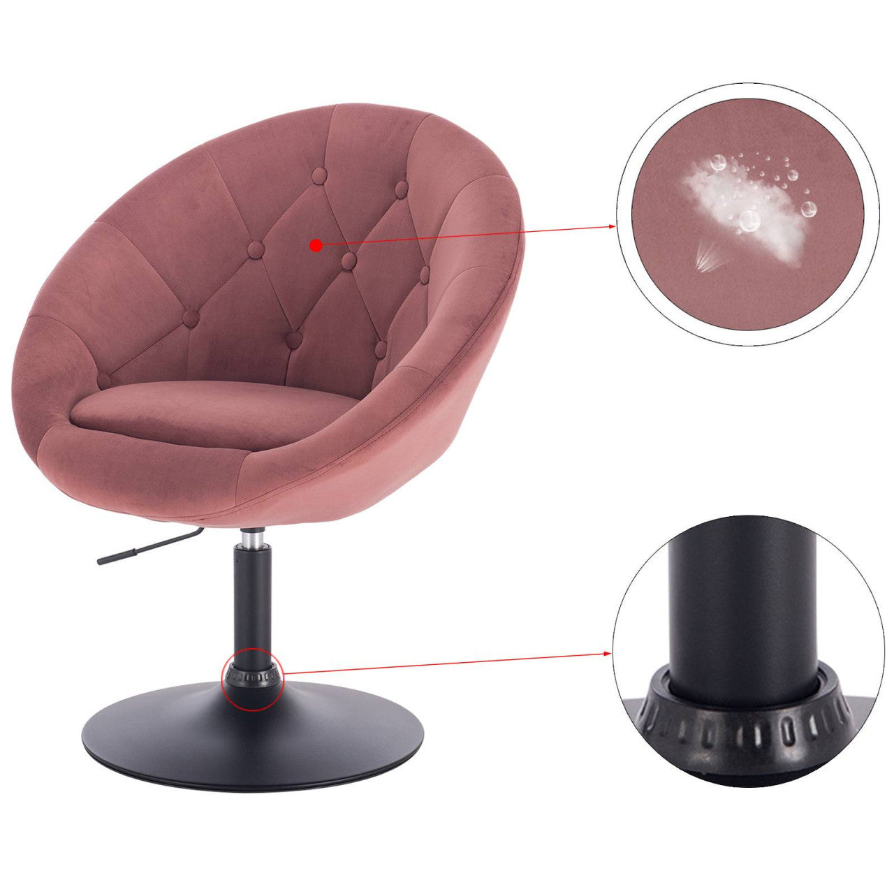 24goodz Velvet Pink Lounge Chair - Comfortable Design - Ergonomic Principles - Velvet + Metal - For Home & Living - Pink - rs