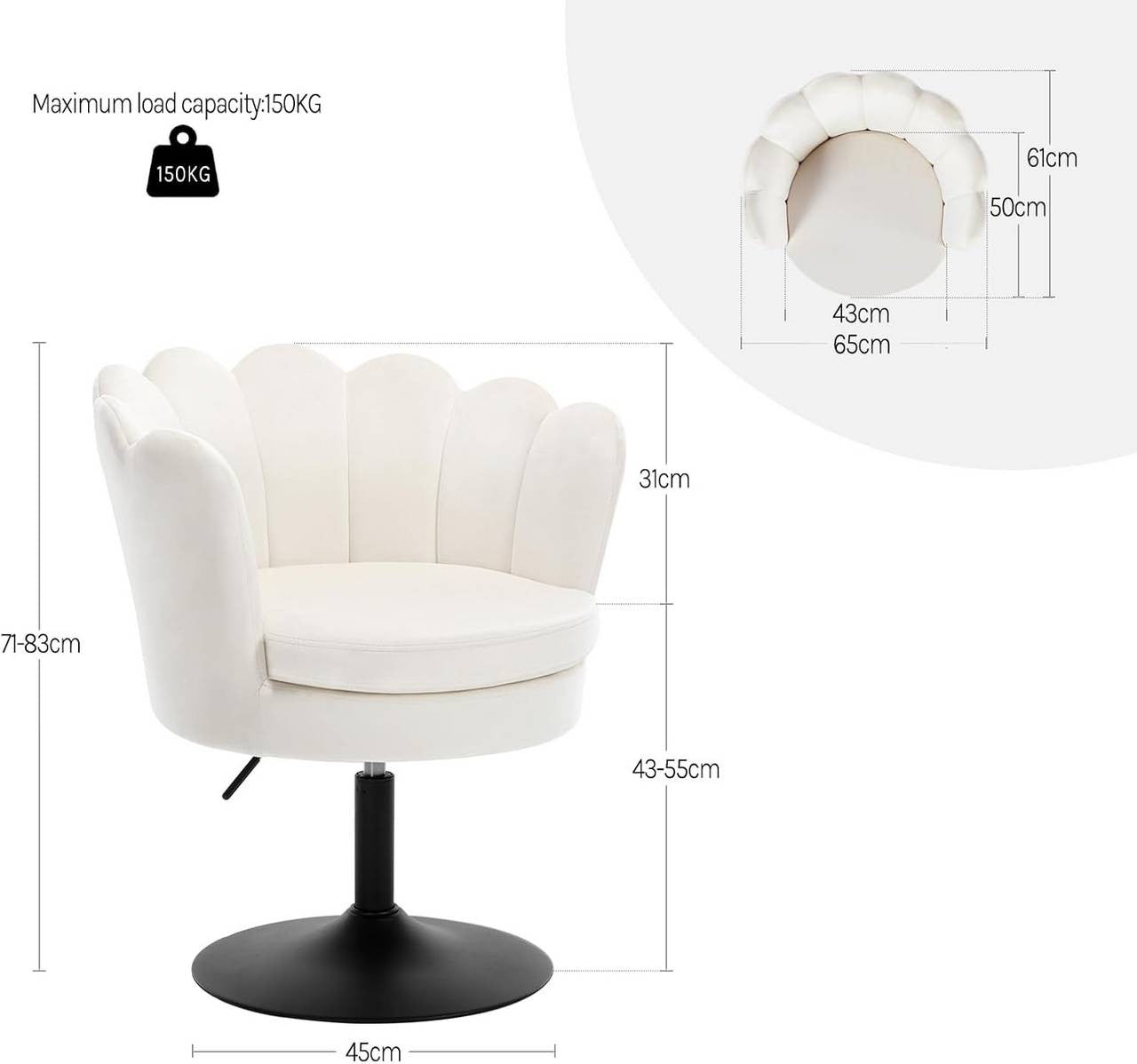 24goodz Flower-Shaped Bar Stool - Comfortable and Stylish Design - Velvet Upholstery - For Home and Makeup Use - Beige