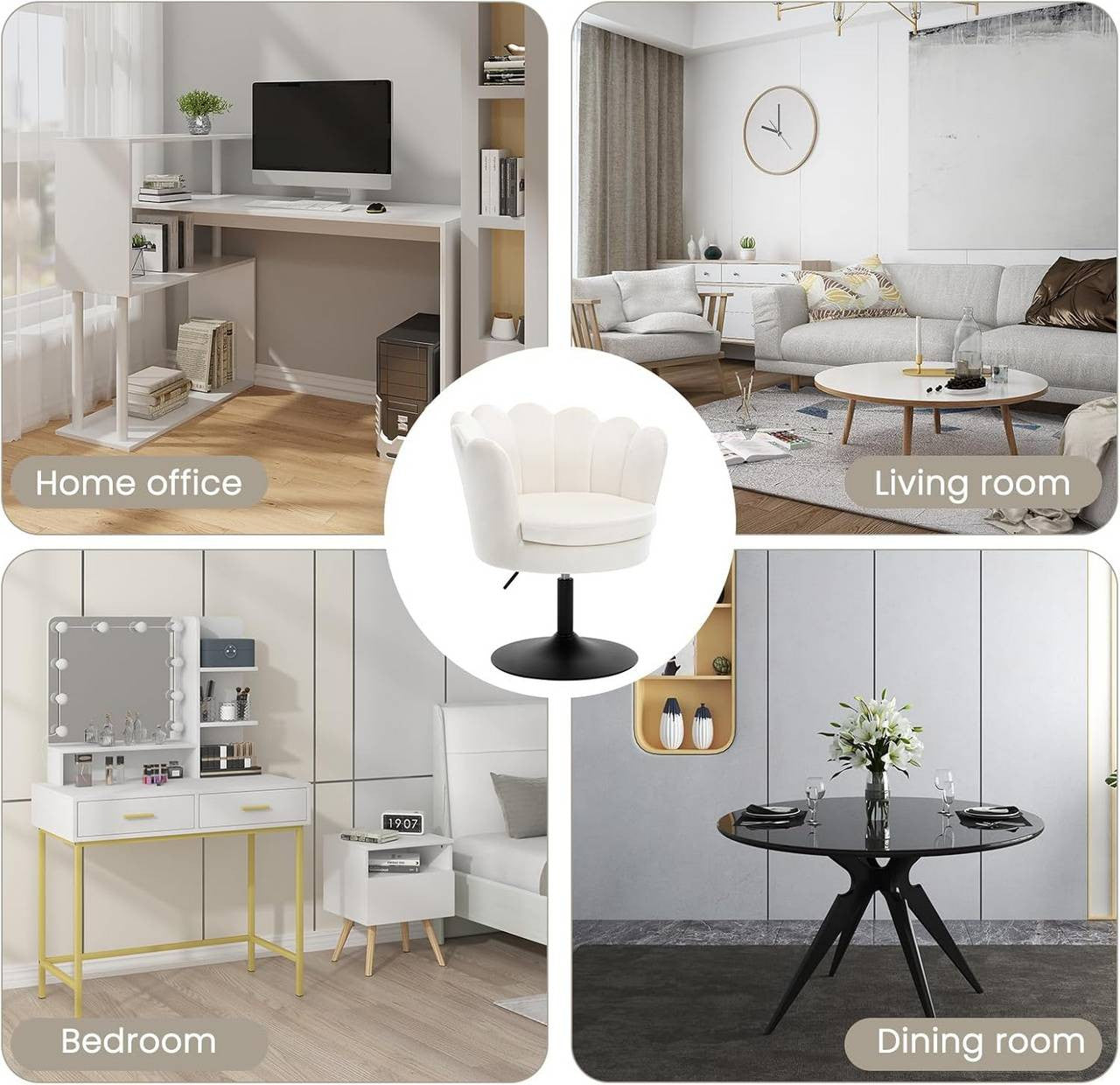 24goodz Flower-Shaped Bar Stool - Comfortable and Stylish Design - Velvet Upholstery - For Home and Makeup Use - Beige
