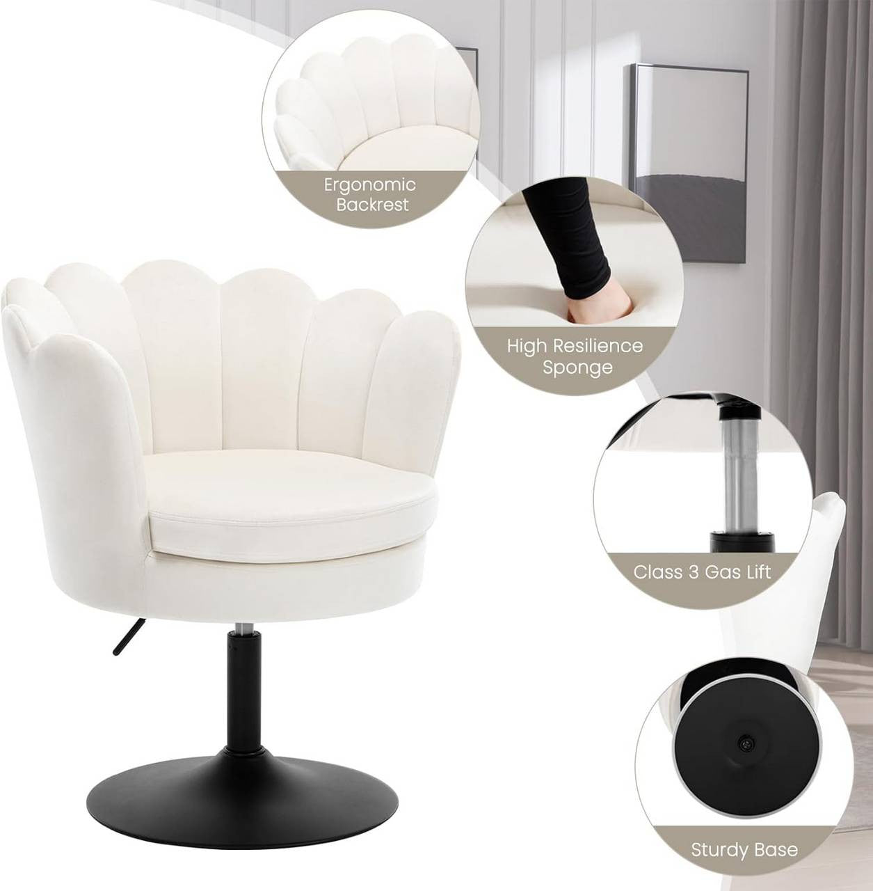 24goodz Flower-Shaped Bar Stool - Comfortable and Stylish Design - Velvet Upholstery - For Home and Makeup Use - Beige