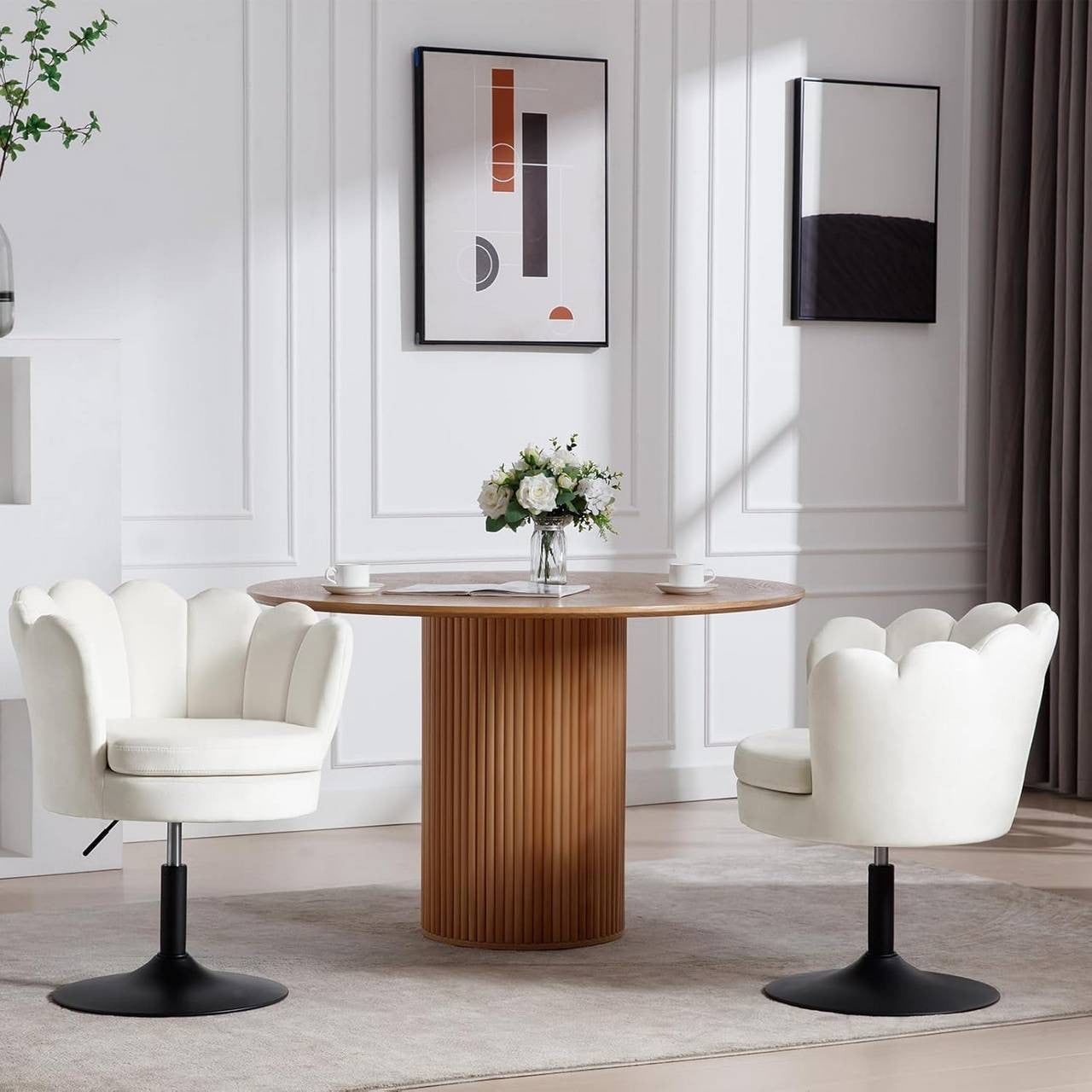 24goodz Flower-Shaped Bar Stool - Comfortable and Stylish Design - Velvet Upholstery - For Home and Makeup Use - Beige