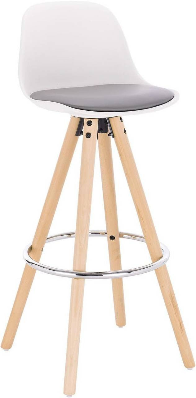 24goodz Bar Stool - Ergonomic Design - Durable and Stylish - Faux Leather and Solid Wood - Grey/White - grw