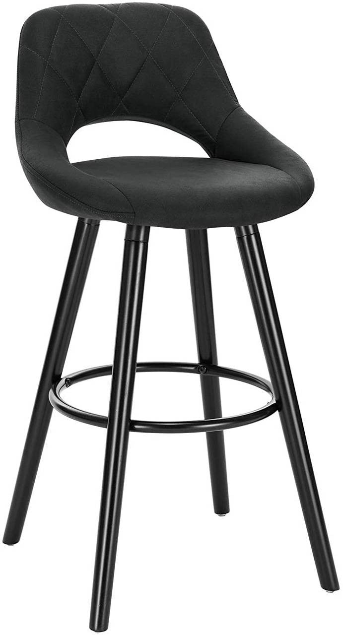 24goodz Bar Stool with Backrest and Footrest - Ergonomic Comfort - Sturdy Solid Wood Frame - Dark Grey/Brown