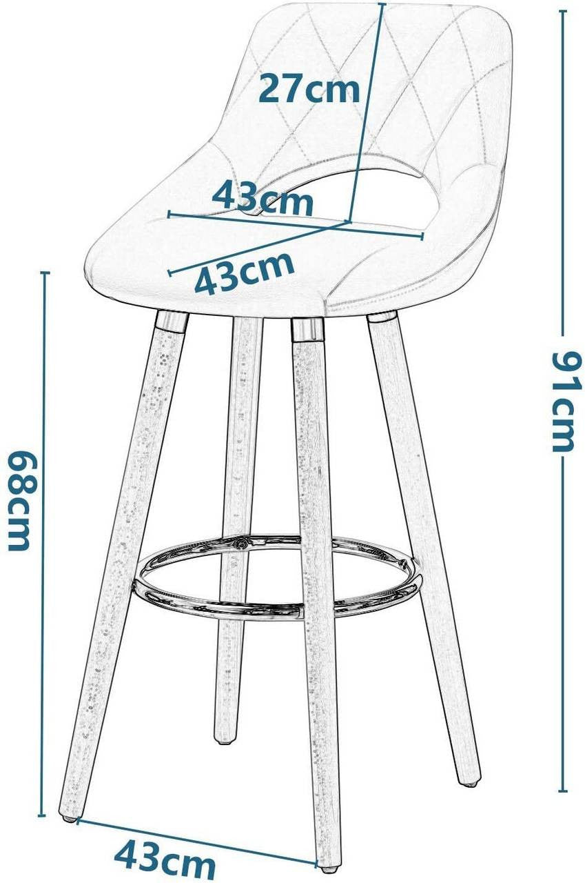 24goodz Bar Stool with Backrest and Footrest - Ergonomic Comfort - Sturdy Solid Wood Frame - Dark Grey/Brown