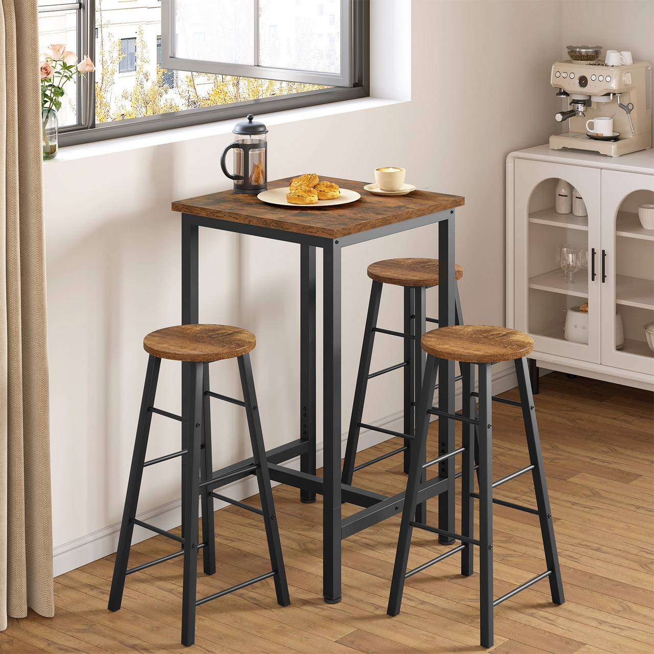 24goodz Bistro Table - Sturdy and Durable Design - Space-Saving - MDF and Metal - Rustic Brown - 60 x 100 x 60 cm