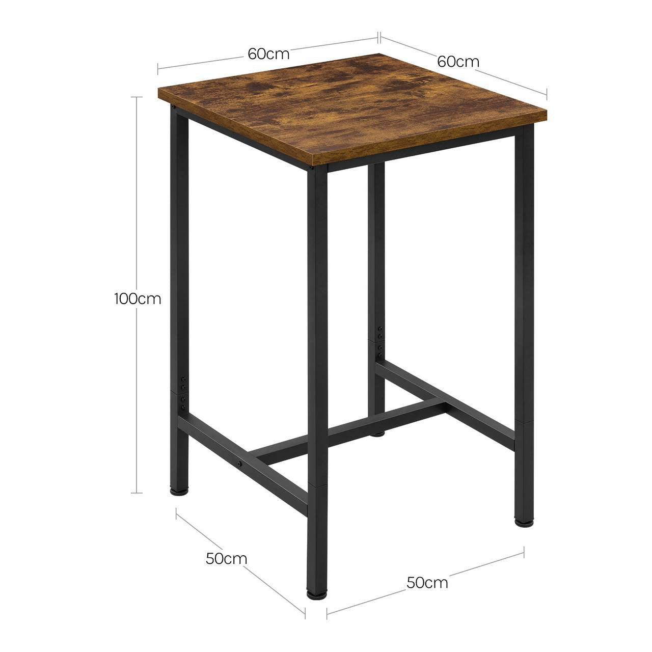 24goodz Bistro Table - Sturdy and Durable Design - Space-Saving - MDF and Metal - Rustic Brown - 60 x 100 x 60 cm