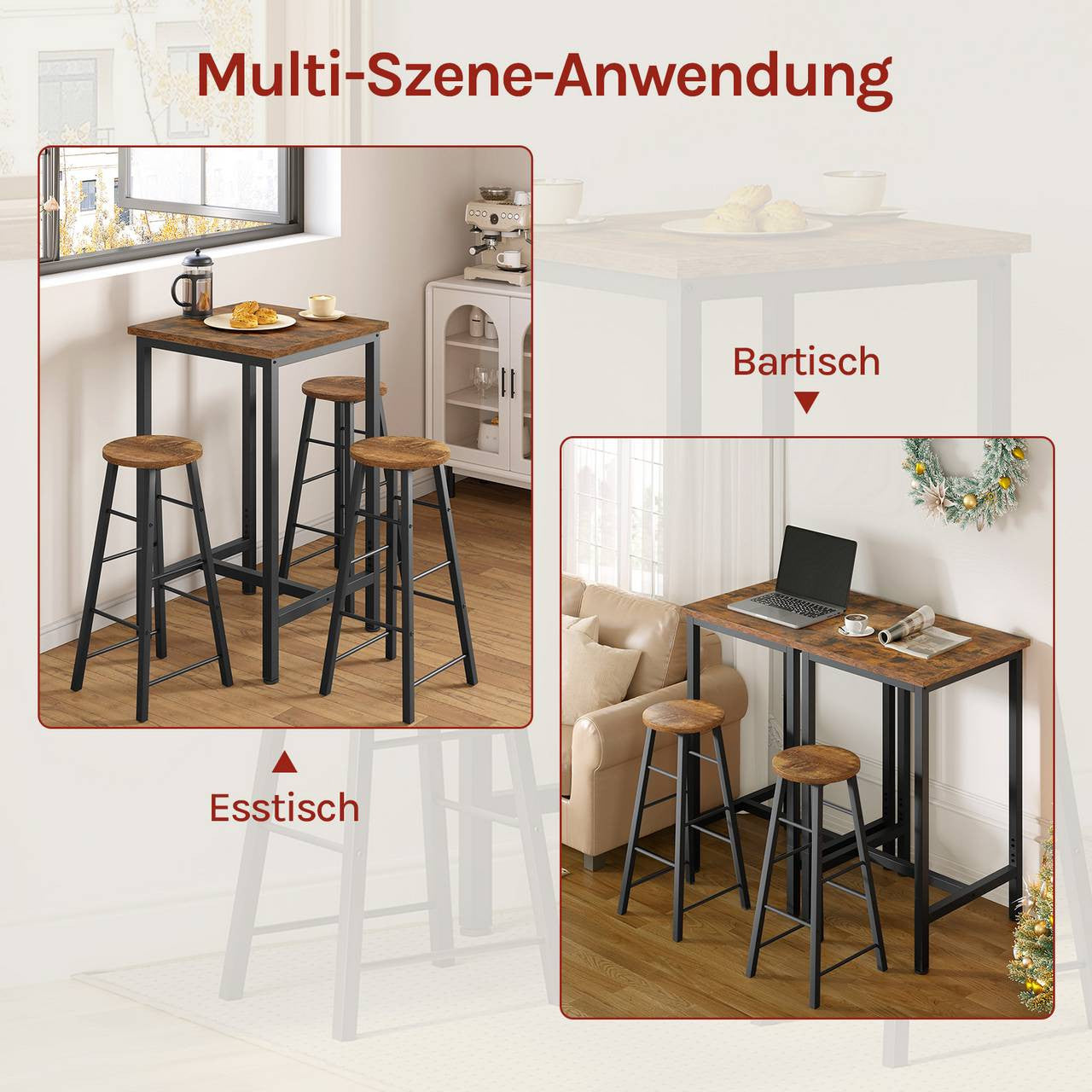 24goodz Bistro Table - Sturdy and Durable Design - Space-Saving - MDF and Metal - Rustic Brown - 60 x 100 x 60 cm