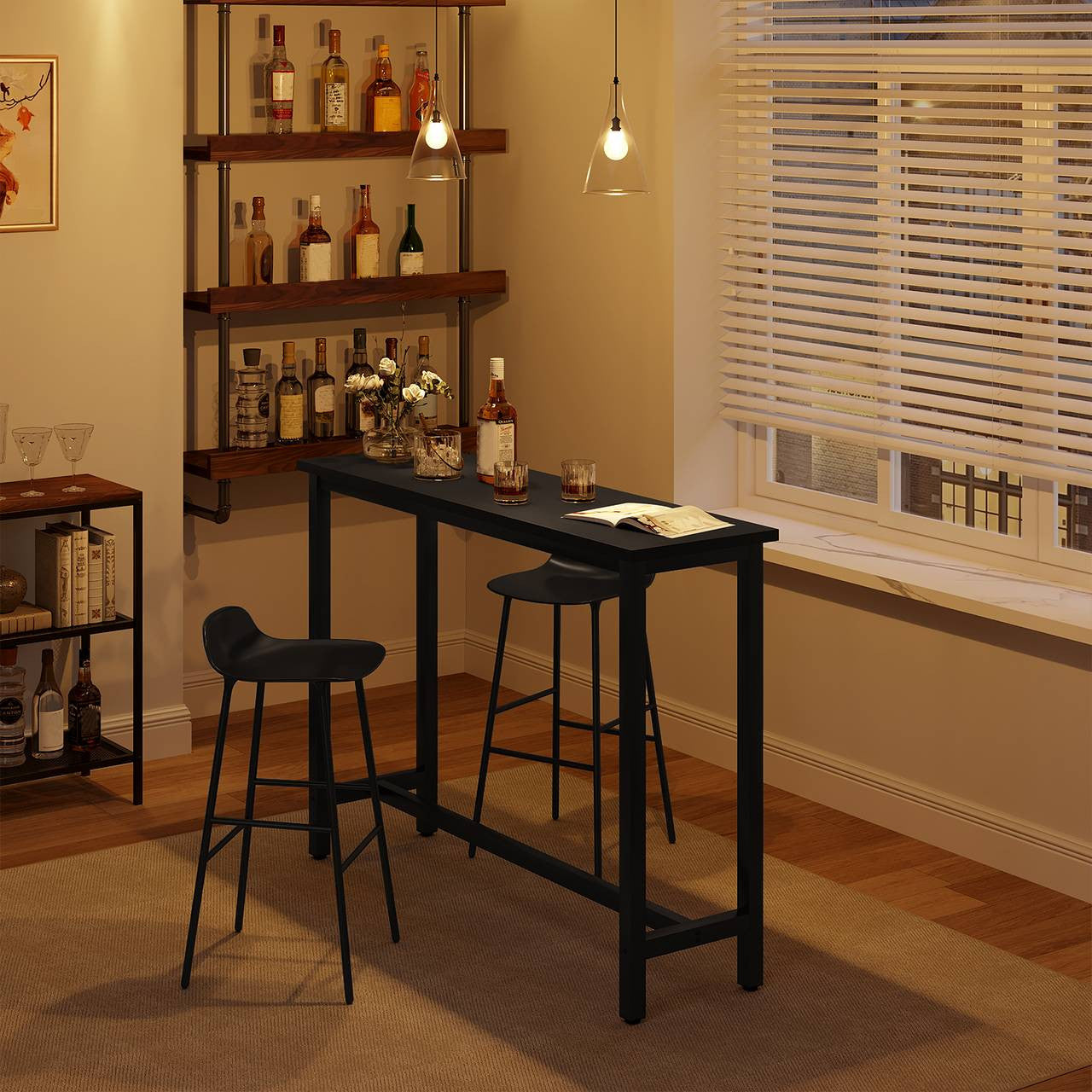 24goodz Bistro Table - Ergonomic Height for Comfort - Durable Metal Frame - MDF - For Home and Commercial Use - Light Oak/White/Black - 140 x 100 x 40 cm - sz