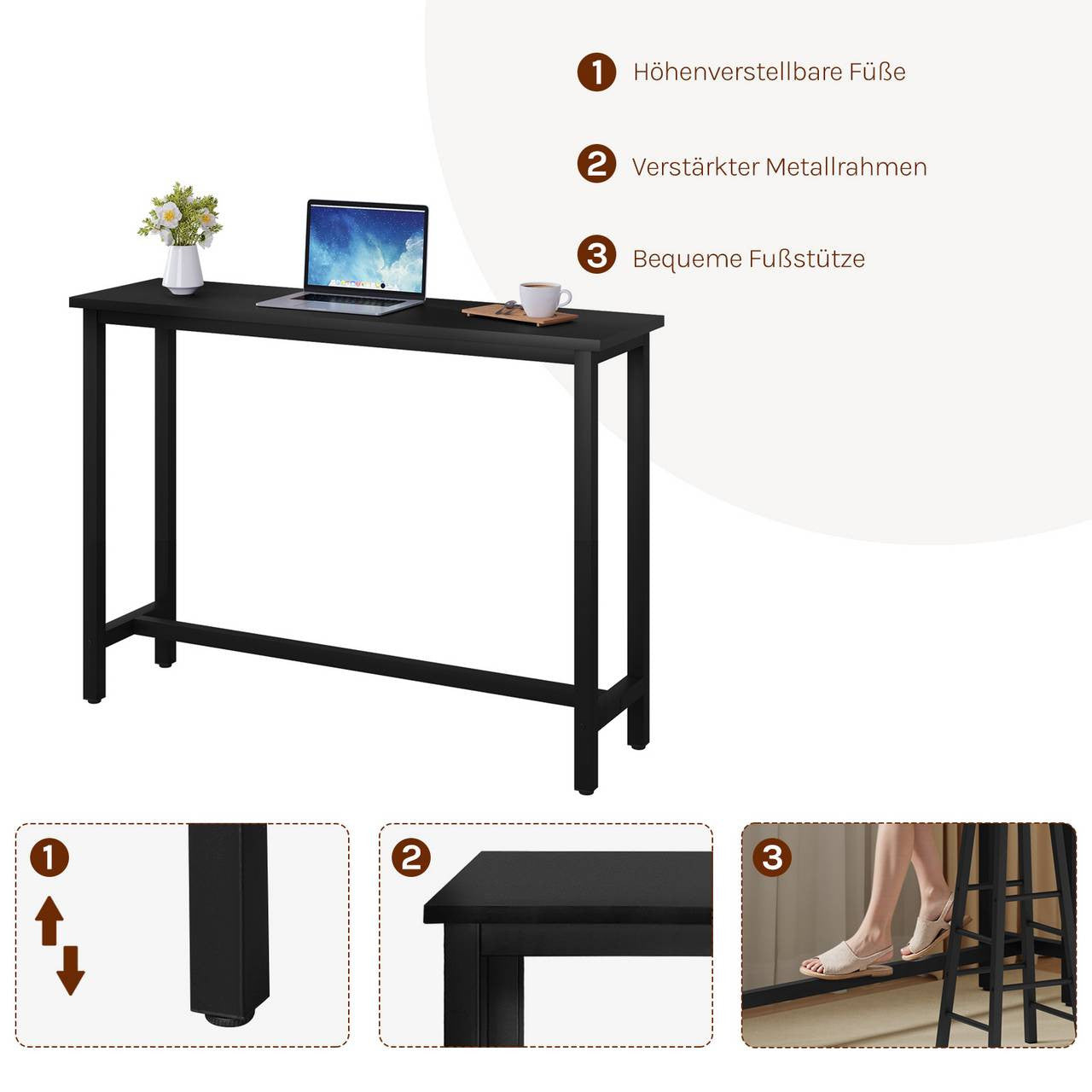 24goodz Bistro Table - Ergonomic Height for Comfort - Durable Metal Frame - MDF - For Home and Commercial Use - Light Oak/White/Black - 140 x 100 x 40 cm - sz