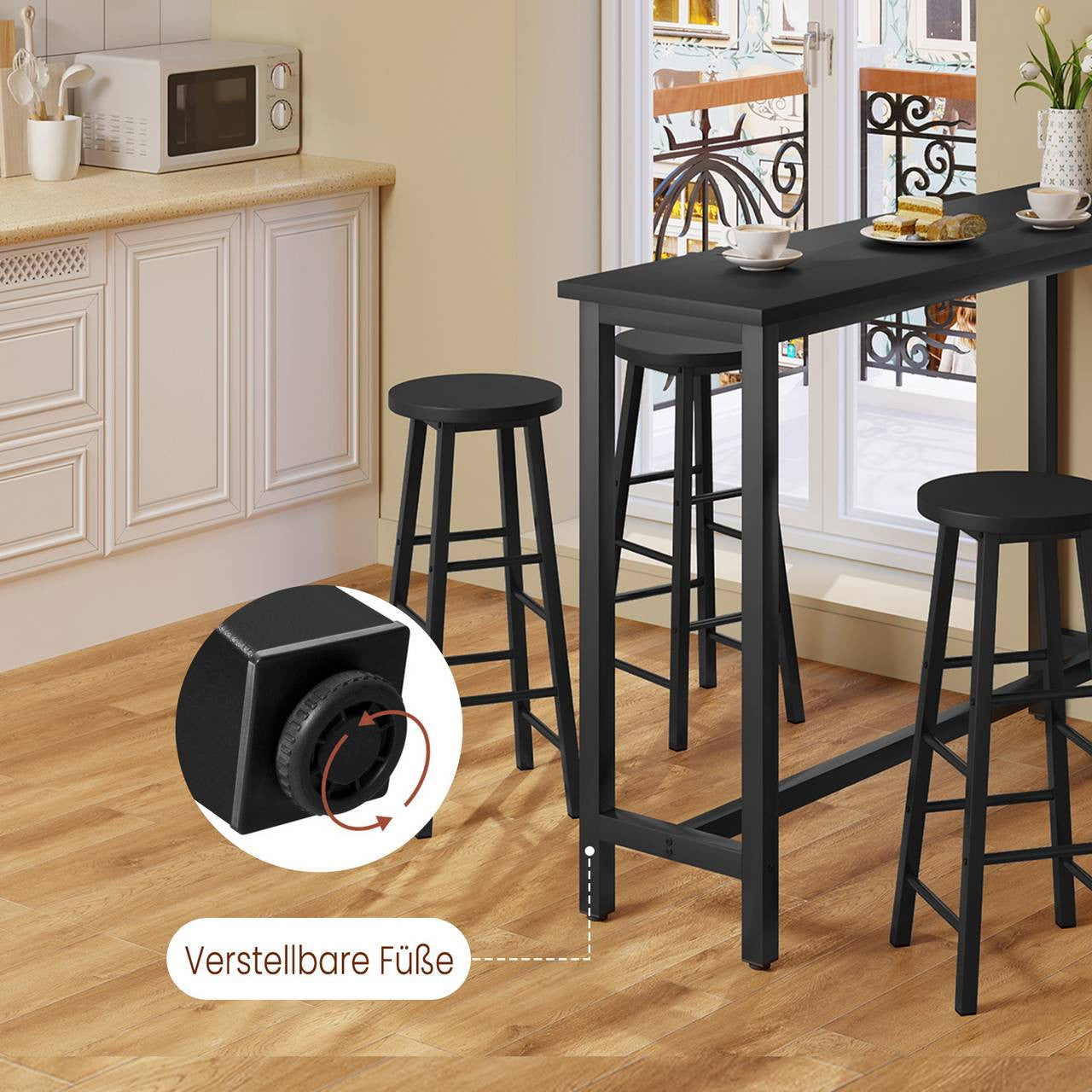 24goodz Bistro Table - Ergonomic Height for Comfort - Durable Metal Frame - MDF - For Home and Commercial Use - Light Oak/White/Black - 140 x 100 x 40 cm - sz