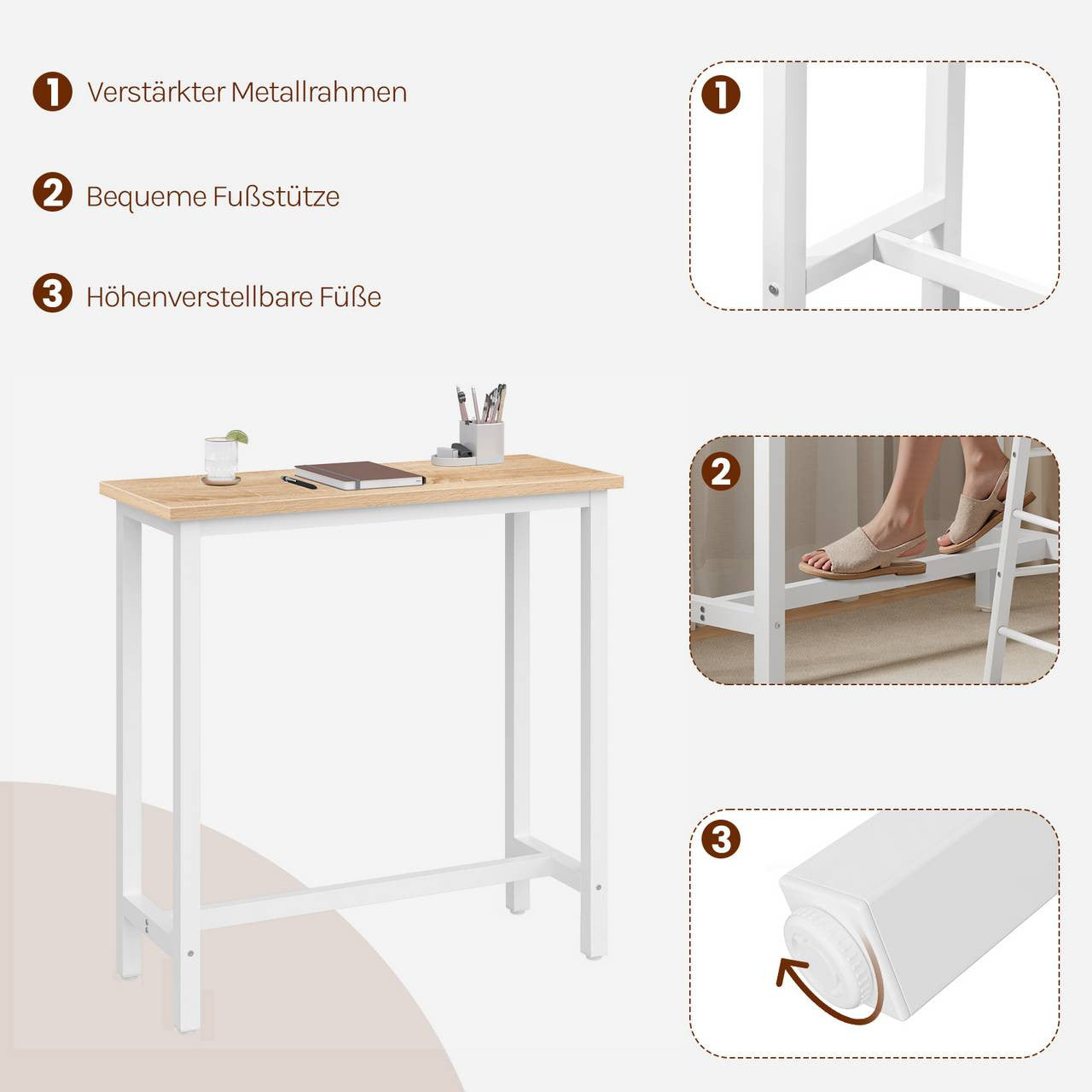 24goodz Bartafel - Ergonomic Height for Comfort - Sturdy Metal Frame - MDF - For Home and Commercial Use - Light Oak