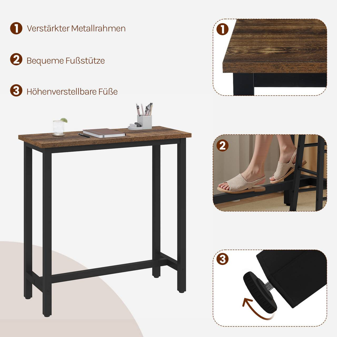 24goodz Bartafel - Ergonomic Height for Comfort - Robust Metal Frame - MDF - For Home and Commercial Use - Vintage Wood/White/Light Oak/Black - hov