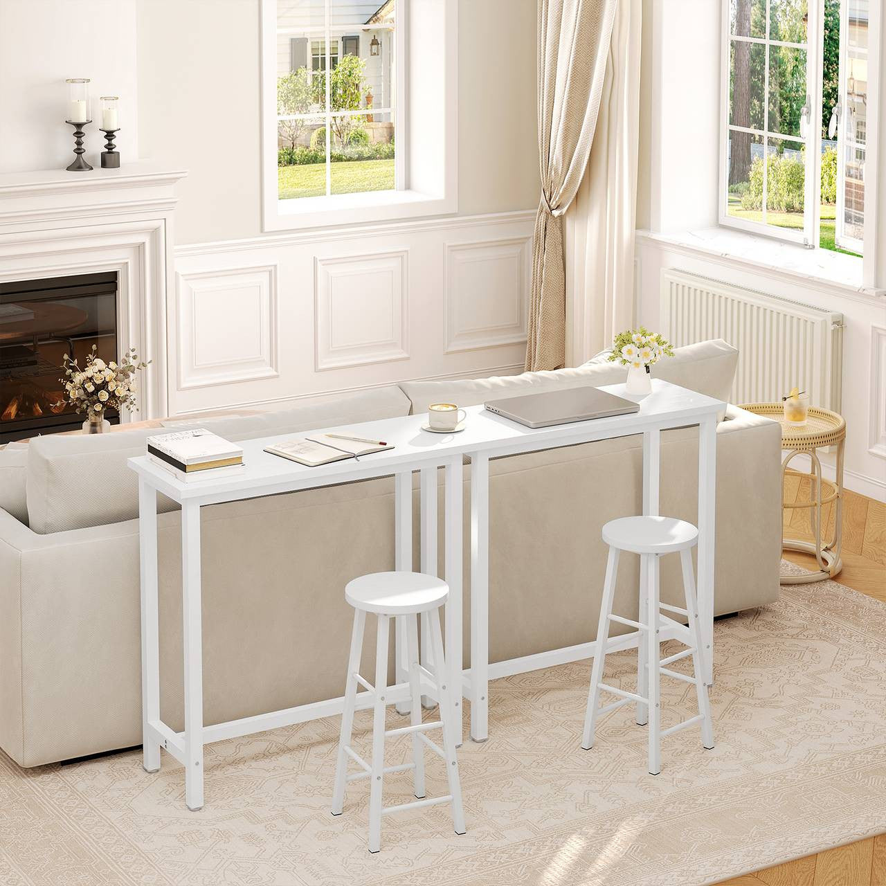 24goodz Bartafel - Ergonomic Height for Comfort - Sturdy Metal Frame - MDF - For Home and Business Use - Vintage Wood/White - ws