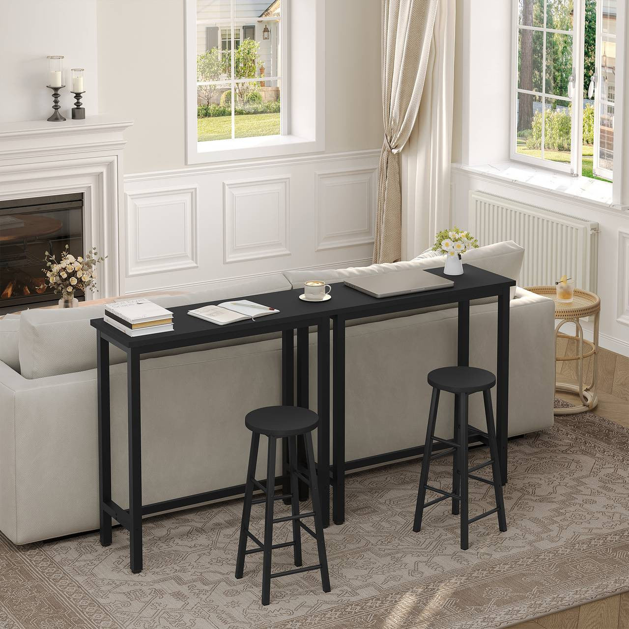 24goodz Bartafel - Ergonomically Designed Height - Sturdy Metal Frame - MDF - For Home and Commercial Use - Black