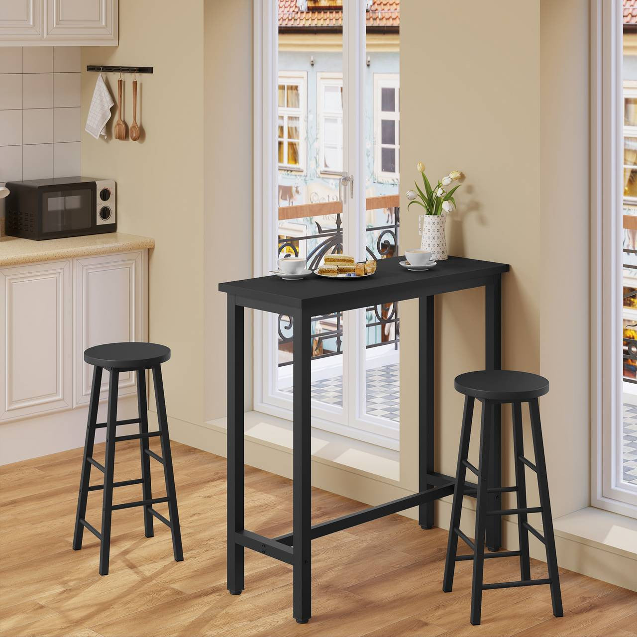 24goodz Bartafel - Ergonomically Designed Height - Sturdy Metal Frame - MDF - For Home and Commercial Use - Black