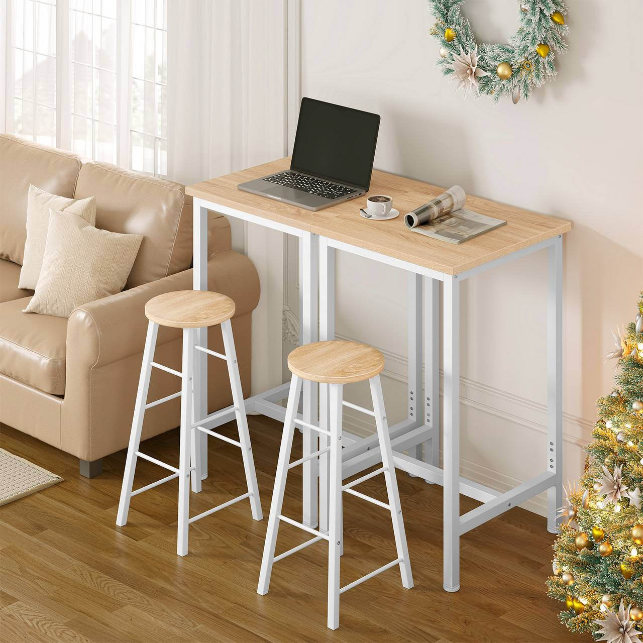 24goodz Bistro Table - Robust and Durable Design - Space-Saving - MDF and Metal - Light Oak - 60 x 100 cm - hei