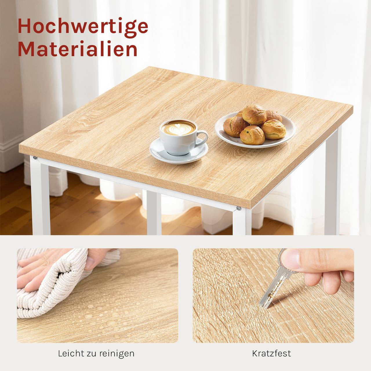 24goodz Bistro Table - Robust and Durable Design - Space-Saving - MDF and Metal - Light Oak - 60 x 100 cm - hei