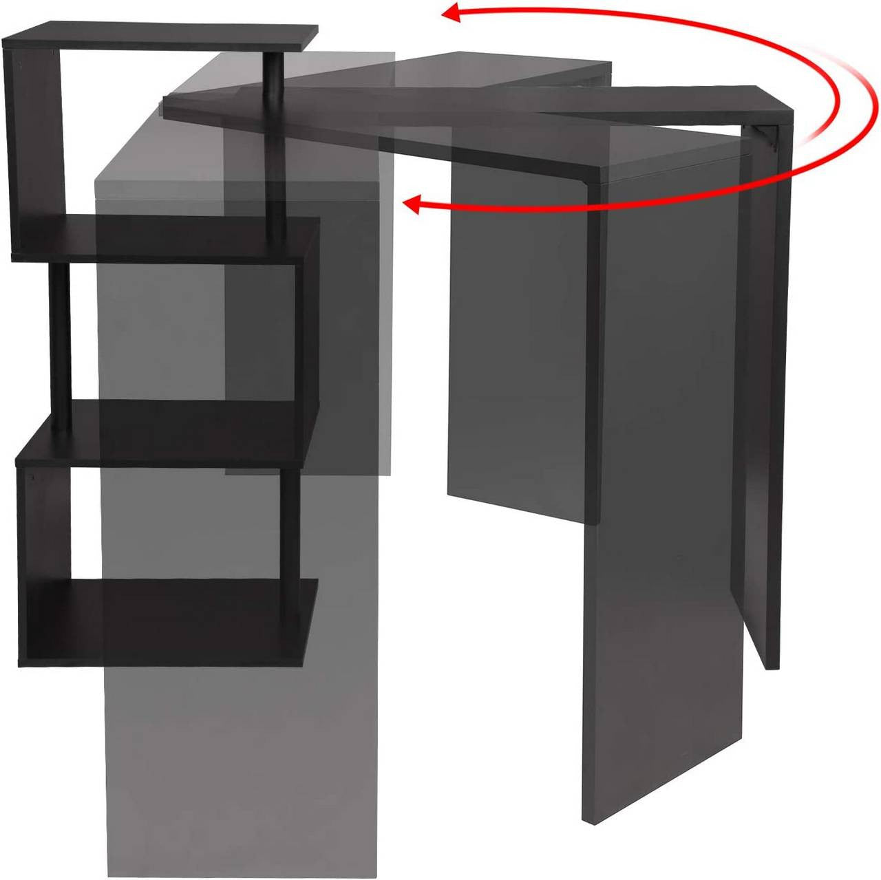 24goodz S-Shaped Bar Table with 3 Shelves - Unique Swivel Design - MDF and Metal - For Home and Kitchen - Black - sz