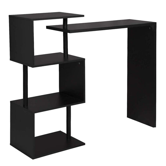 24goodz S-Shaped Bar Table with 3 Shelves - Unique Swivel Design - MDF and Metal - For Home and Kitchen - Black - sz