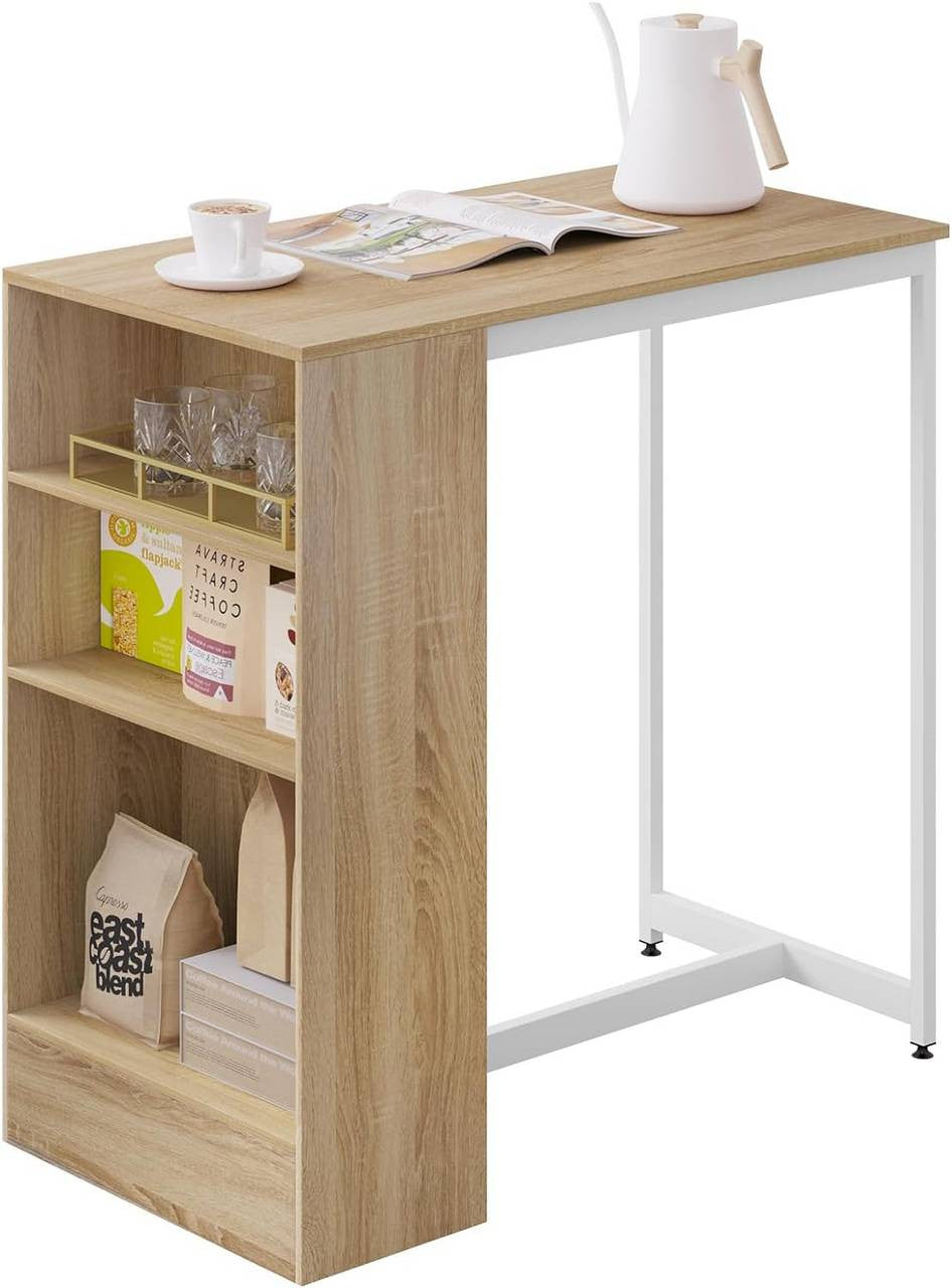 24goodz Bartafel with 3 Shelves - Perfect for Home Entertaining - E1 Wood-based Material + Metal - Light Oak + White