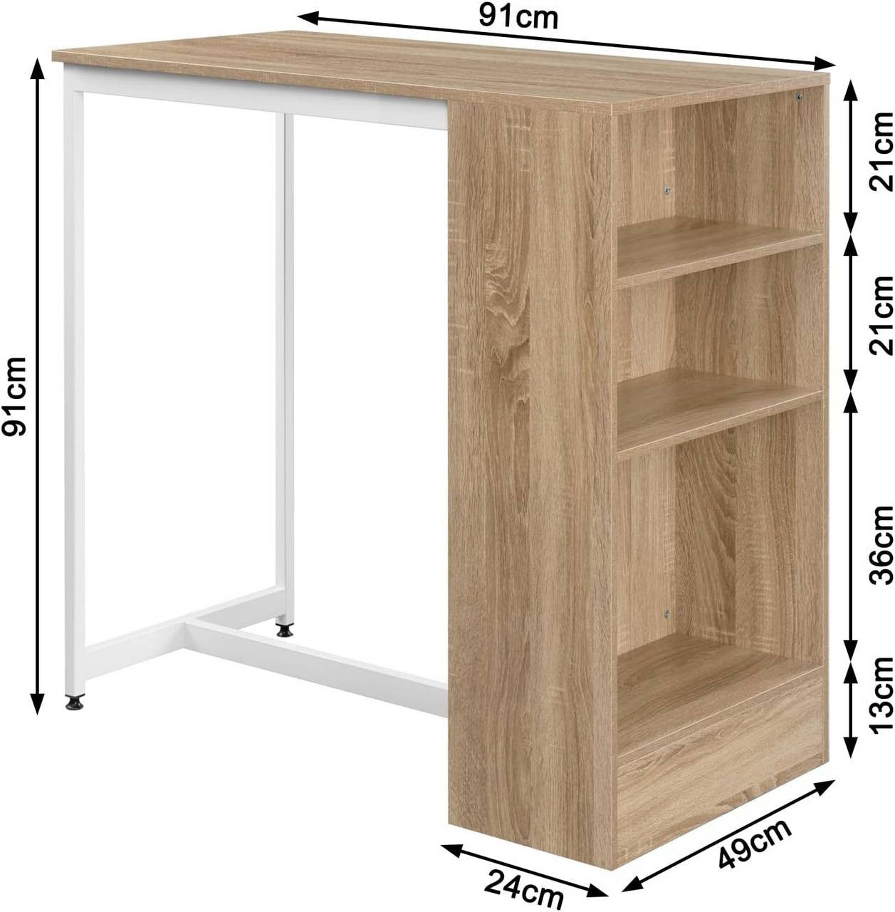 24goodz Bartafel with 3 Shelves - Perfect for Home Entertaining - E1 Wood-based Material + Metal - Light Oak + White