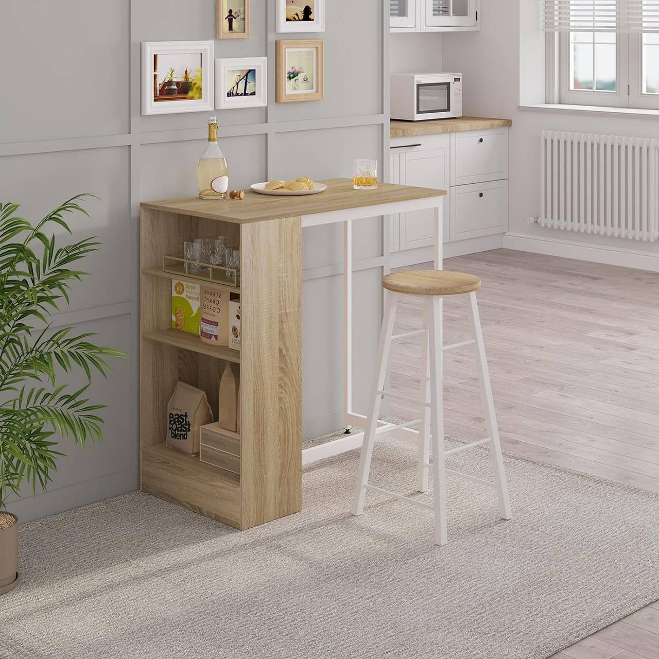 24goodz Bartafel with 3 Shelves - Perfect for Home Entertaining - E1 Wood-based Material + Metal - Light Oak + White