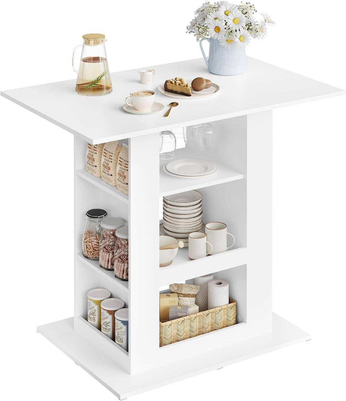 24goodz Bartafel with Storage - Stylish Design - Easy to Maintain - E1 Wood - For Friends and Family - White + Light Oak