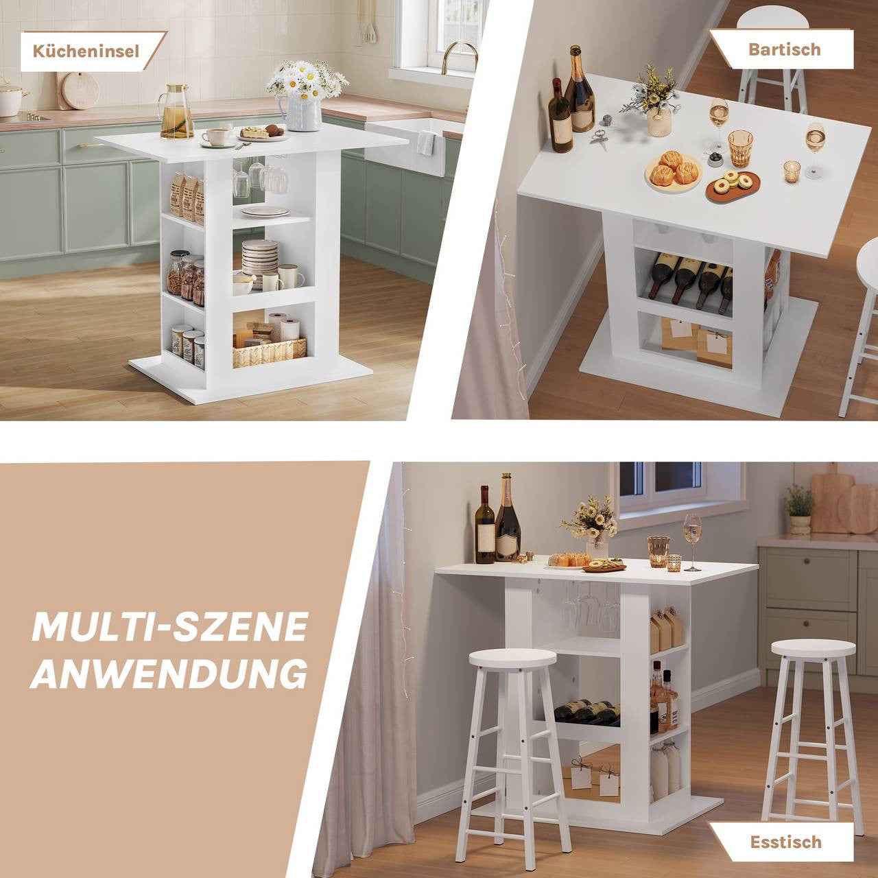 24goodz Bartafel with Storage - Stylish Design - Easy to Maintain - E1 Wood - For Friends and Family - White + Light Oak