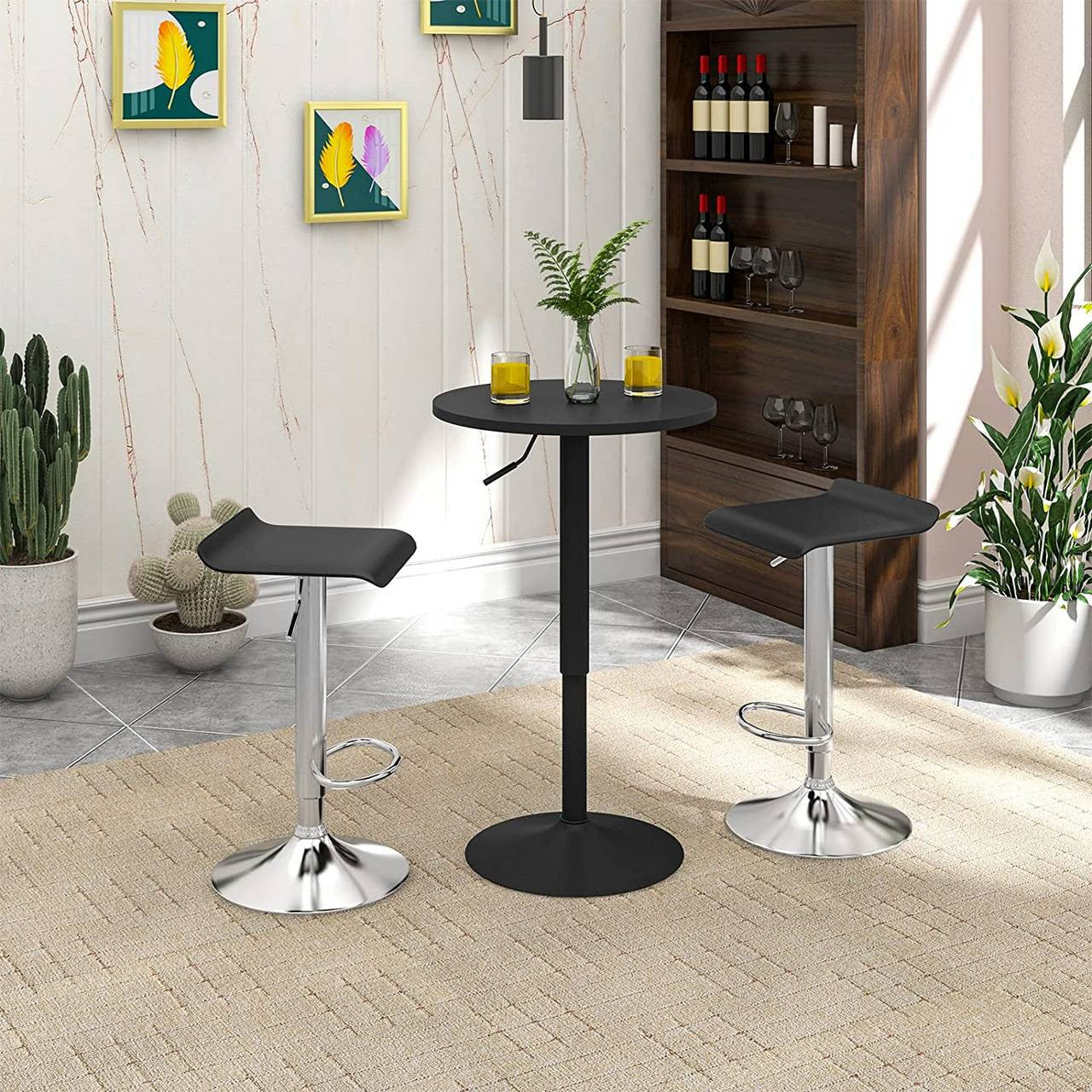 24goodz Round Bar Table - Height Adjustable - Durable MDF and Metal - Black - 52 cm Diameter - sz