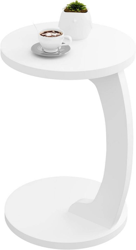 24goodz C-Shaped Side Table - Space-Saving Design - Sturdy MDF - For Living Room or Bedroom - Light Oak/White - φ38xH55 cm
