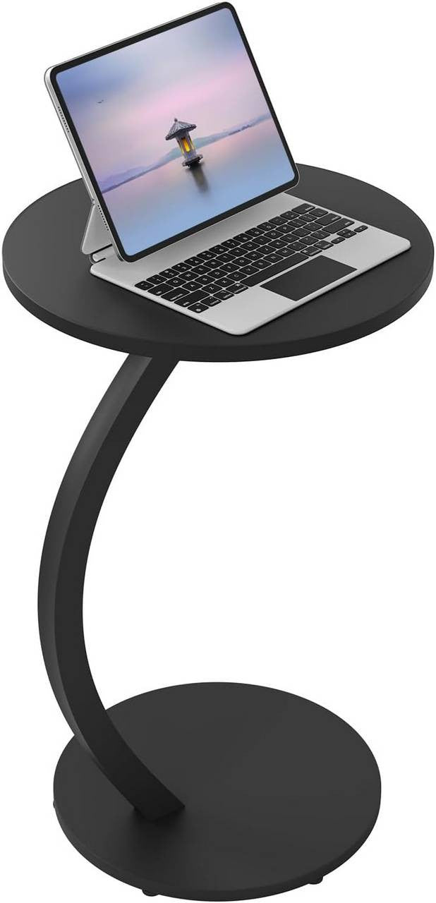 24goodz C-Shaped Side Table - Space-Saving Design - Durable Metal and MDF - For Living Room and Bedroom - Black/Vintage Wood Look - φ40xH65 cm