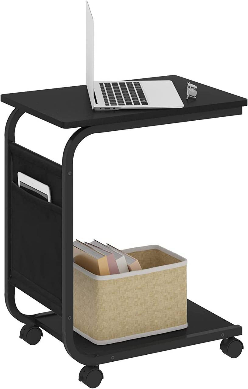 24goodz Side Table with 2 Shelves and Side Pocket - Compact and Versatile - E1 Wood and Metal - Black - 50x62x35 cm - sz