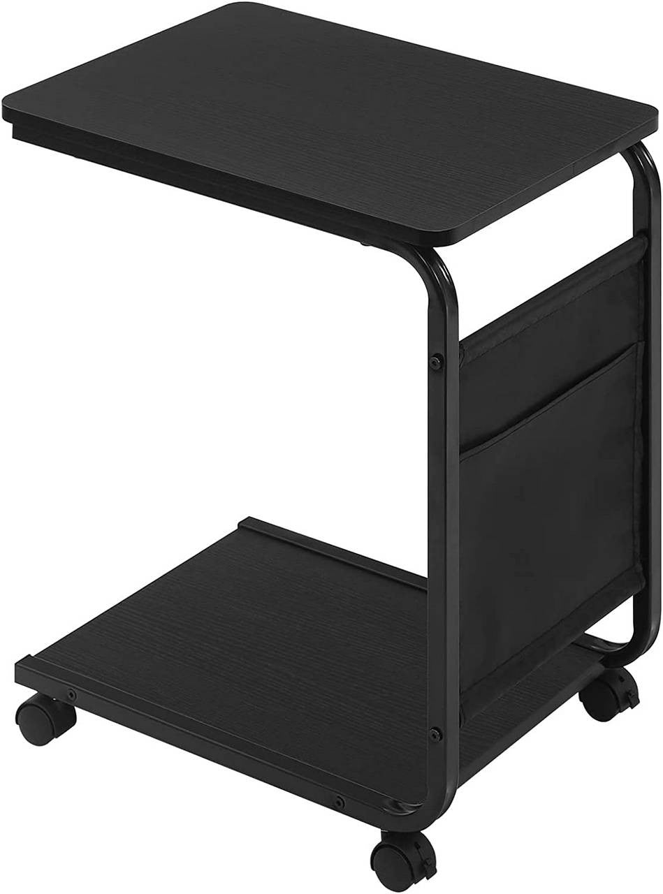 24goodz Side Table with 2 Shelves and Side Pocket - Compact and Versatile - E1 Wood and Metal - Black - 50x62x35 cm - sz