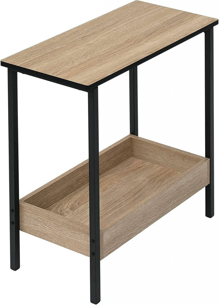 24goodz Side Table with 2 Shelves - Stylish and Versatile - E1 Wood and Metal - For Living Room or Bedroom - Light Oak + Black - hei