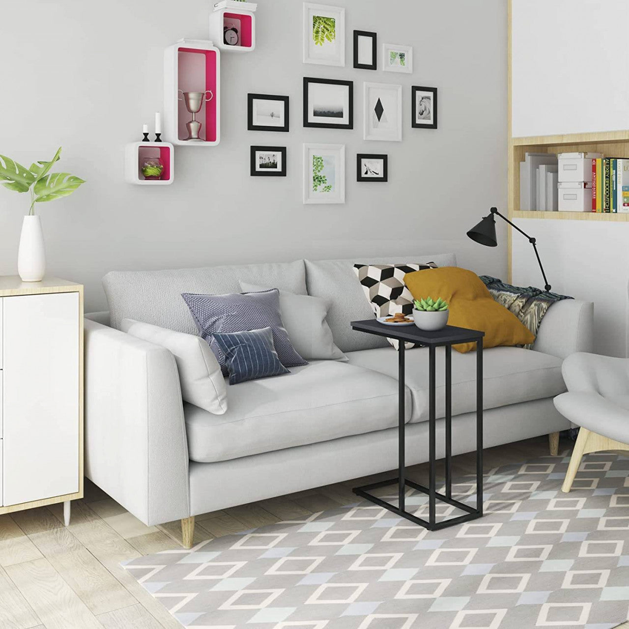 24goodz Side Table - Sturdy Construction - Easy to Assemble - MDF and Iron Frame - Black - sz