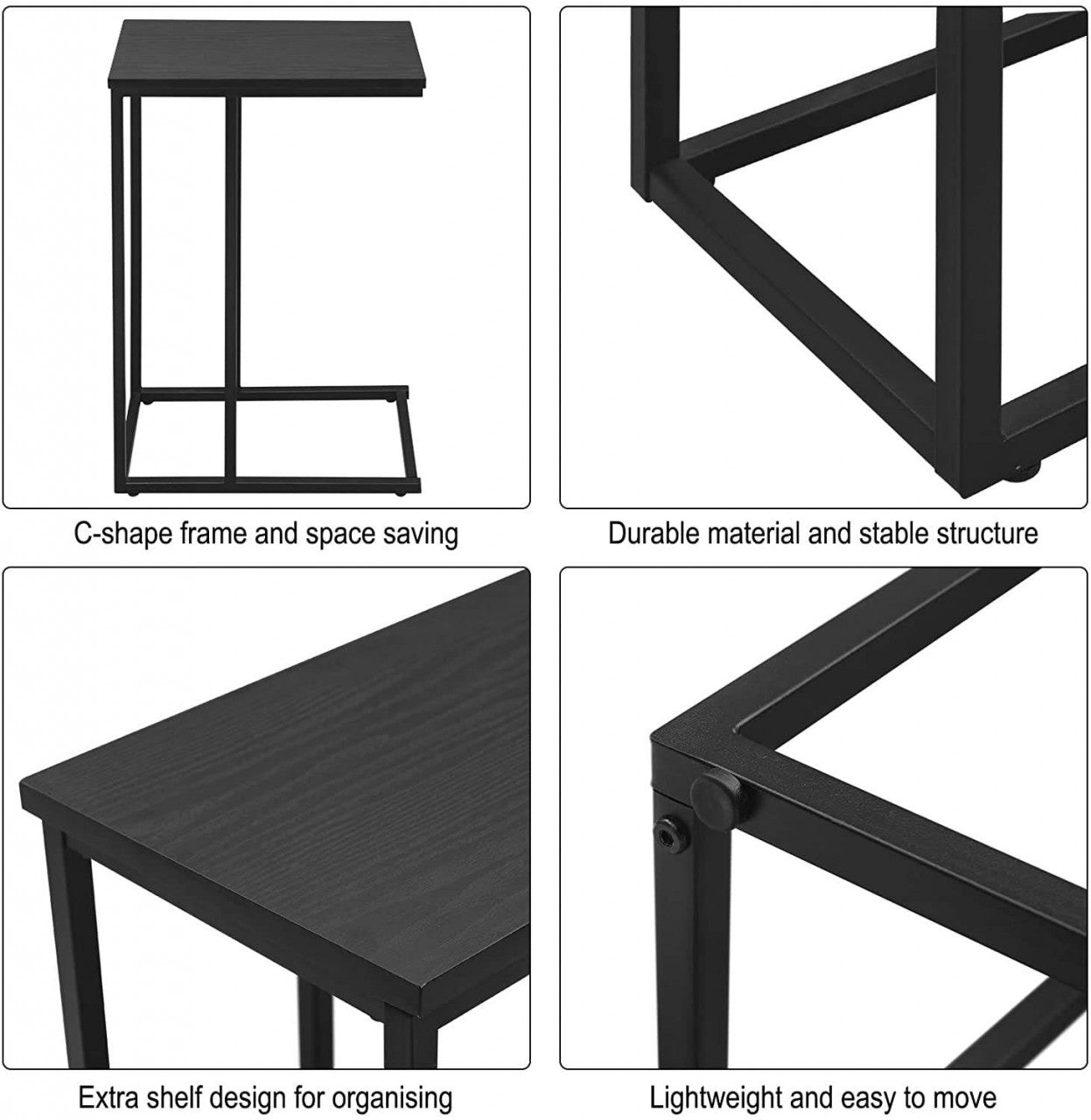 24goodz Side Table - Sturdy Construction - Easy to Assemble - MDF and Iron Frame - Black - sz