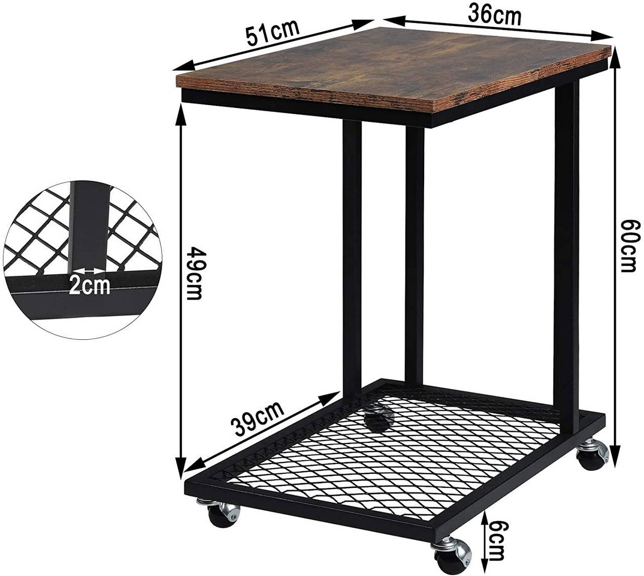 24goodz C-Shaped Side Table - Stable and Durable Design - MDF and Metal - Vintage Wood - HOV