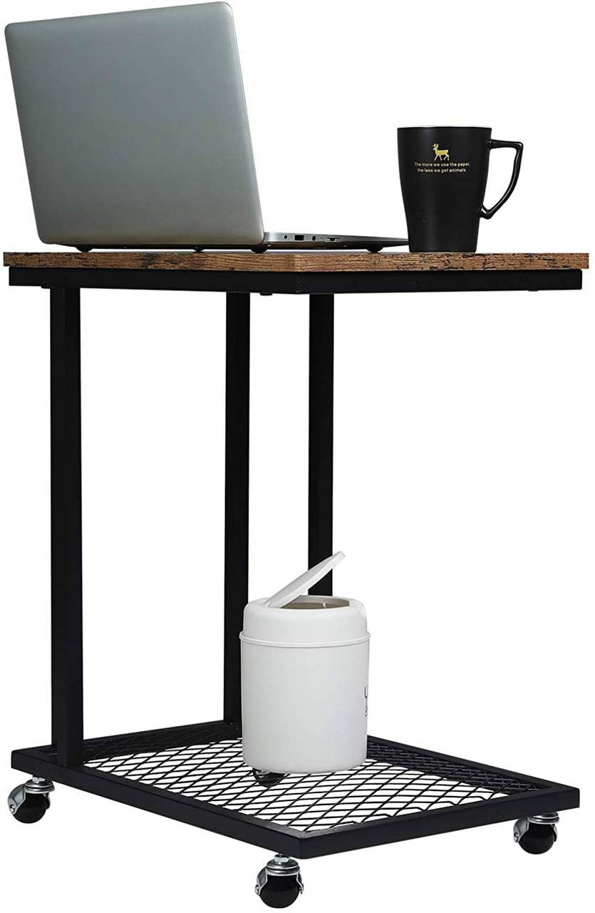 24goodz C-Shaped Side Table - Stable and Durable Design - MDF and Metal - Vintage Wood - HOV