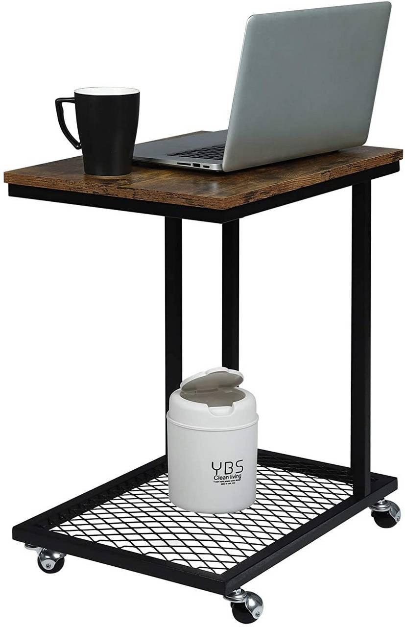 24goodz C-Shaped Side Table - Stable and Durable Design - MDF and Metal - Vintage Wood - HOV