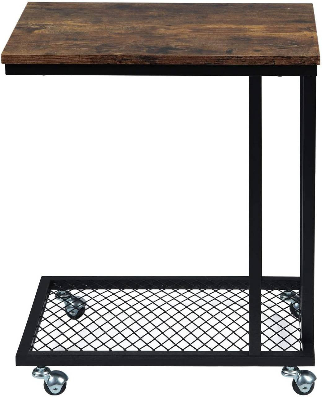 24goodz C-Shaped Side Table - Stable and Durable Design - MDF and Metal - Vintage Wood - HOV
