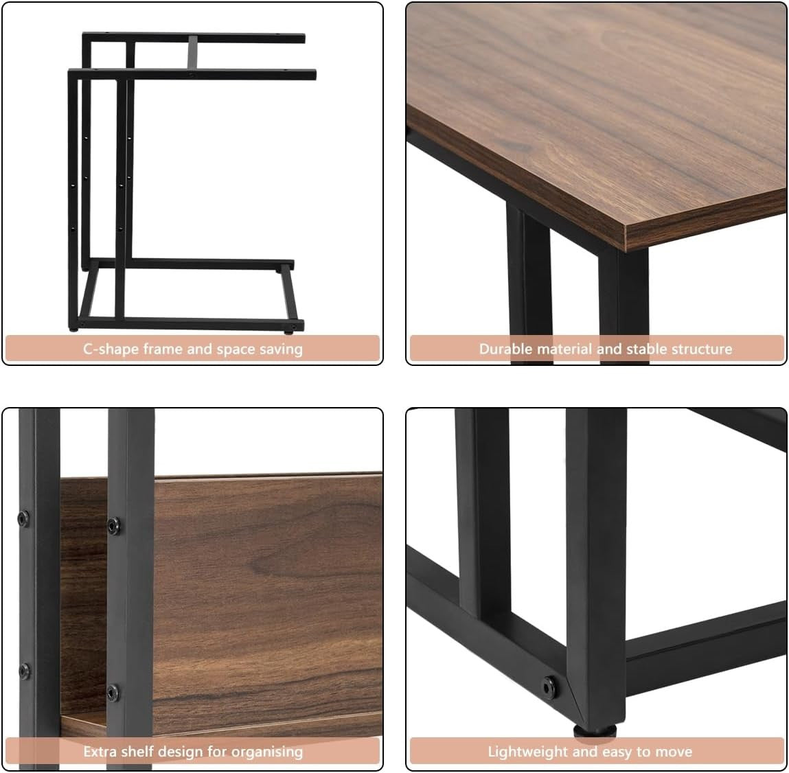 24goodz Side Table - Stable and Durable Design - E1-Class Wood and Metal - For Living Room or Bedroom - Dark Beech 55x36x59.5cm - dc