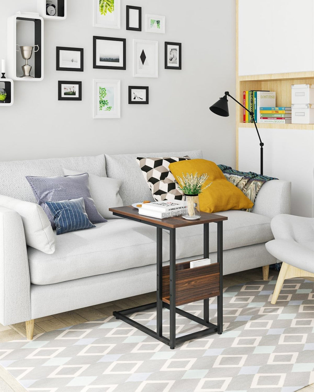 24goodz Side Table - Stable and Durable Design - E1-Class Wood and Metal - For Living Room or Bedroom - Dark Beech 55x36x59.5cm - dc