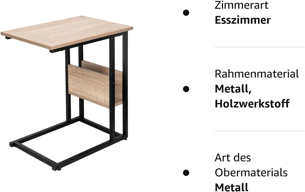 24goodz Side Table - Stable and Durable Design - E1-Class Wood and Metal - For Living Room and Bedroom - Light Oak - hei