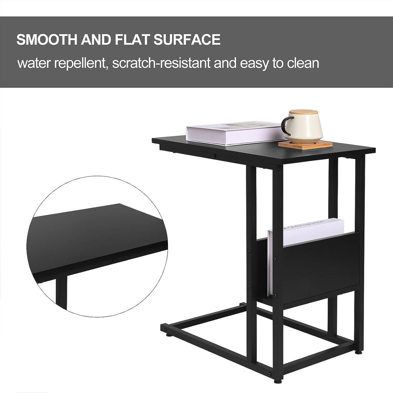 24goodz Side Table - Sturdy and Durable - E1-Class Wood and Metal - For Living Room or Bedroom - Black - sz