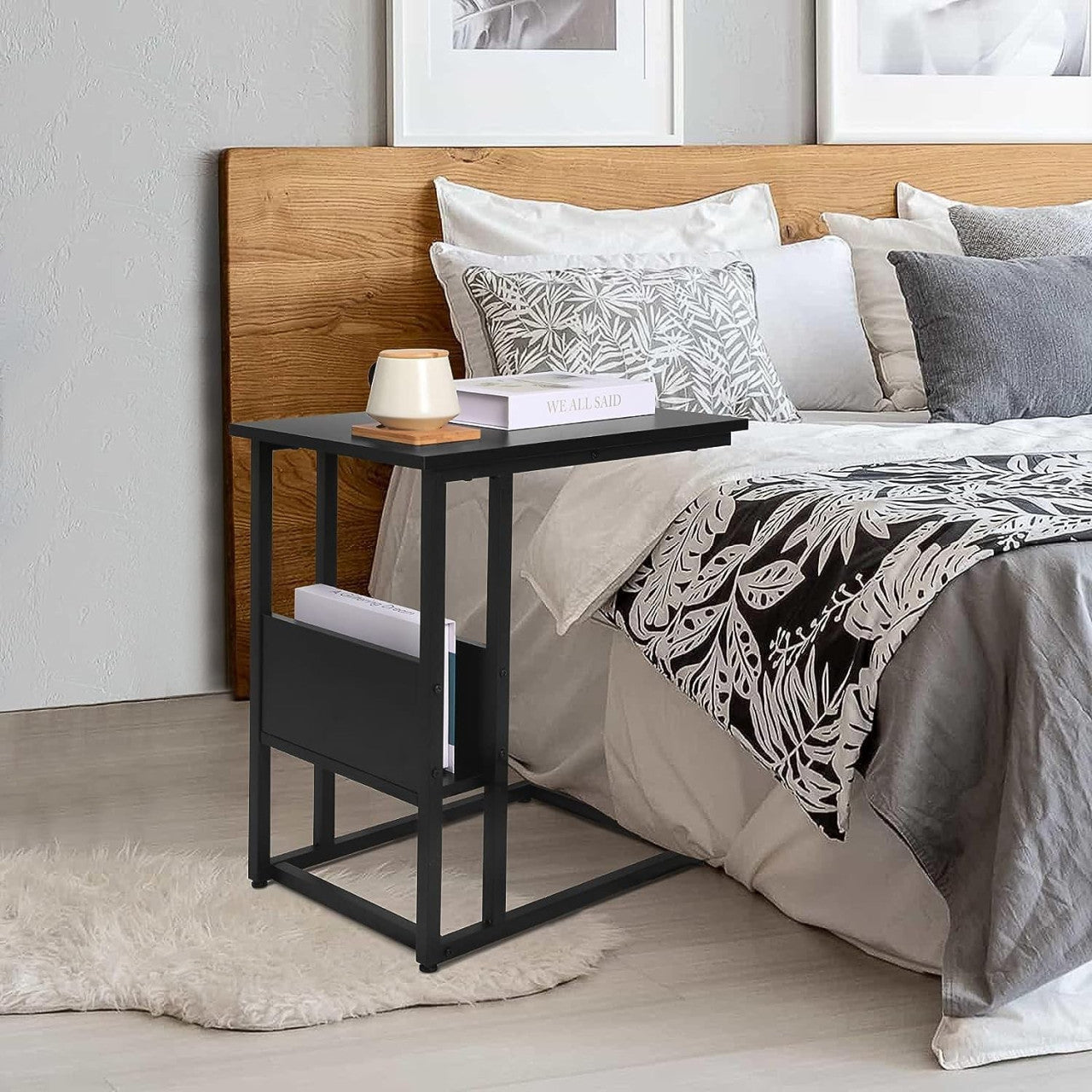 24goodz Side Table - Sturdy and Durable - E1-Class Wood and Metal - For Living Room or Bedroom - Black - sz