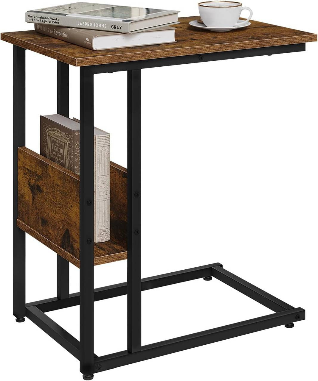 24goodz Side Table - Sturdy and Durable Design - E1-Class Wood and Metal - For Living Room or Bedroom - Rustic Brown