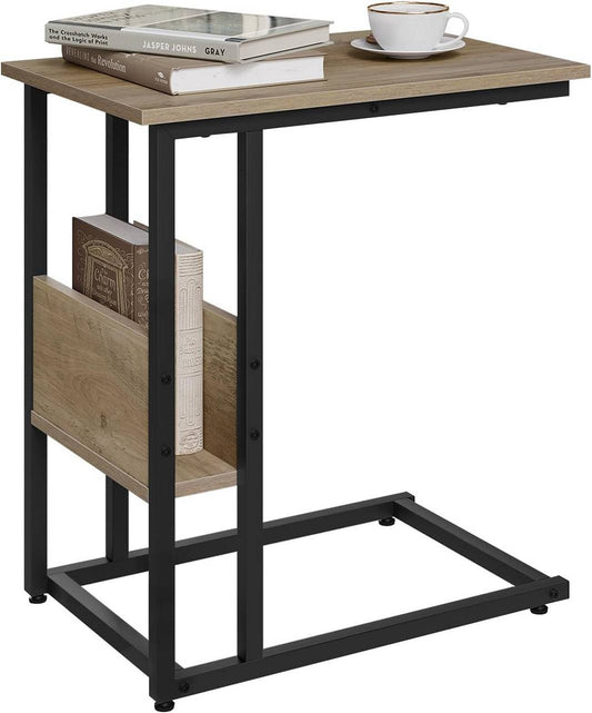 24goodz Side Table - Sturdy and Stylish - E1-Class Wood and Metal - For Living Room or Bedroom - Light Oak Finish - 55x36x59.5cm
