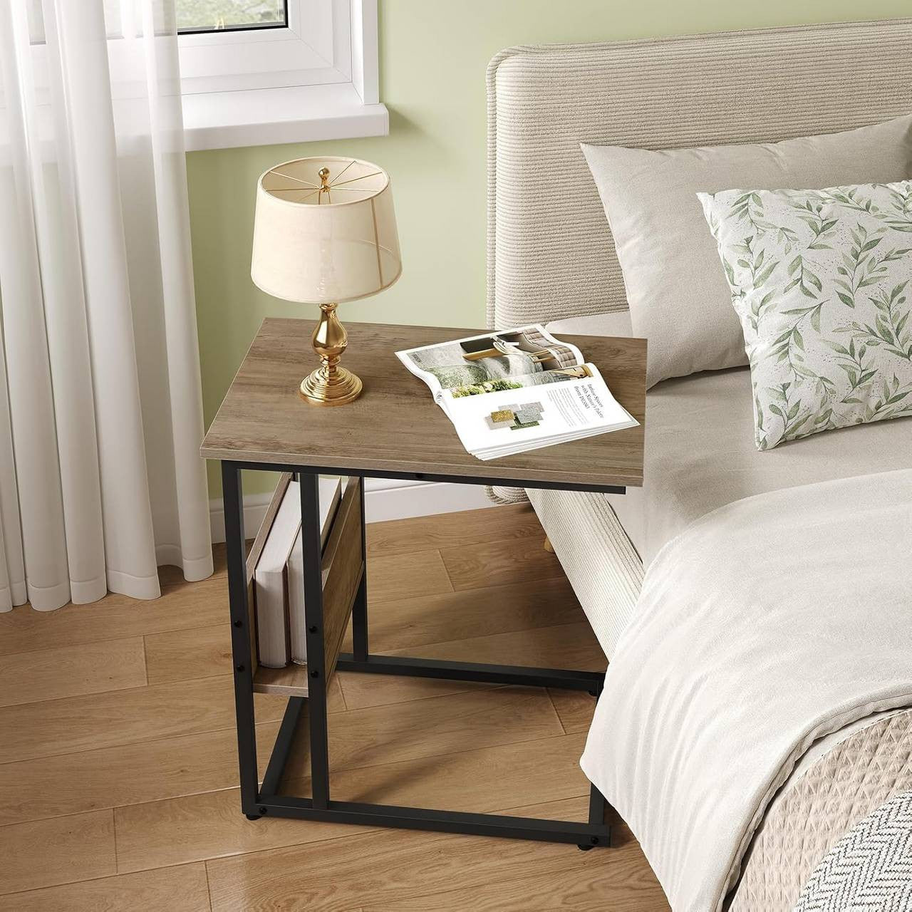 24goodz Side Table - Sturdy and Stylish - E1-Class Wood and Metal - For Living Room or Bedroom - Light Oak Finish - 55x36x59.5cm