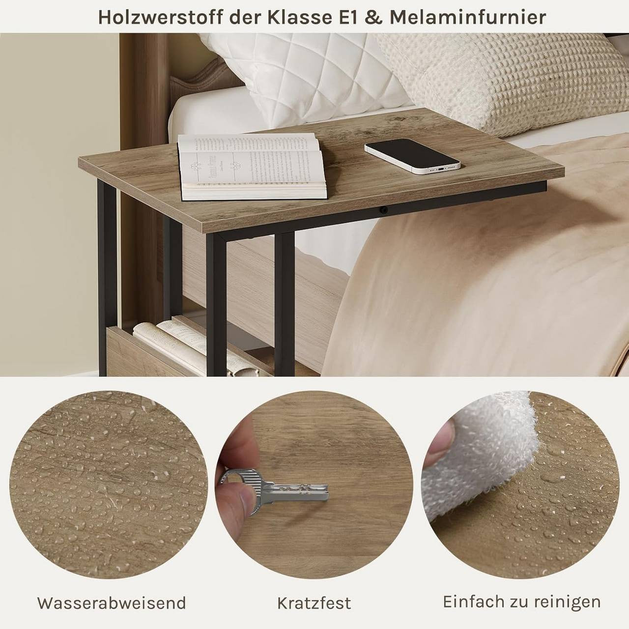 24goodz Side Table - Sturdy and Stylish - E1-Class Wood and Metal - For Living Room or Bedroom - Light Oak Finish - 55x36x59.5cm